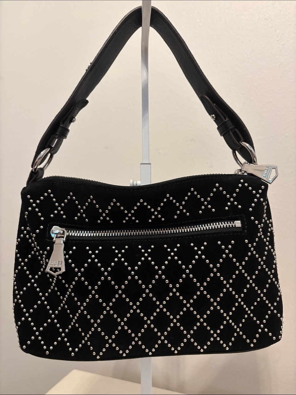 Aimee Kestenberg Black Ava Novelty Suede Studded Shoulder Bag